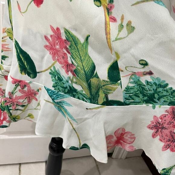 REFORMATION MINI DRESS PERLA RUFFLE SCOOP NECK TROPICAL FLORAL Sz 4 COCONUTGIRL - Picture 6 of 16